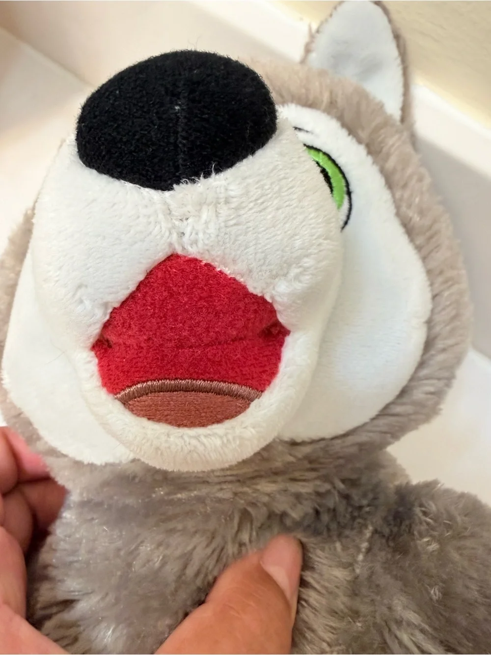 Build-A-Bear Gray and White Plush Wolf Stuffed Animal Green Eyes